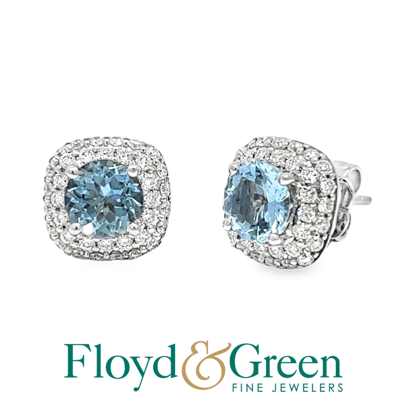 Aquamarine & Diamond Stud Earrings