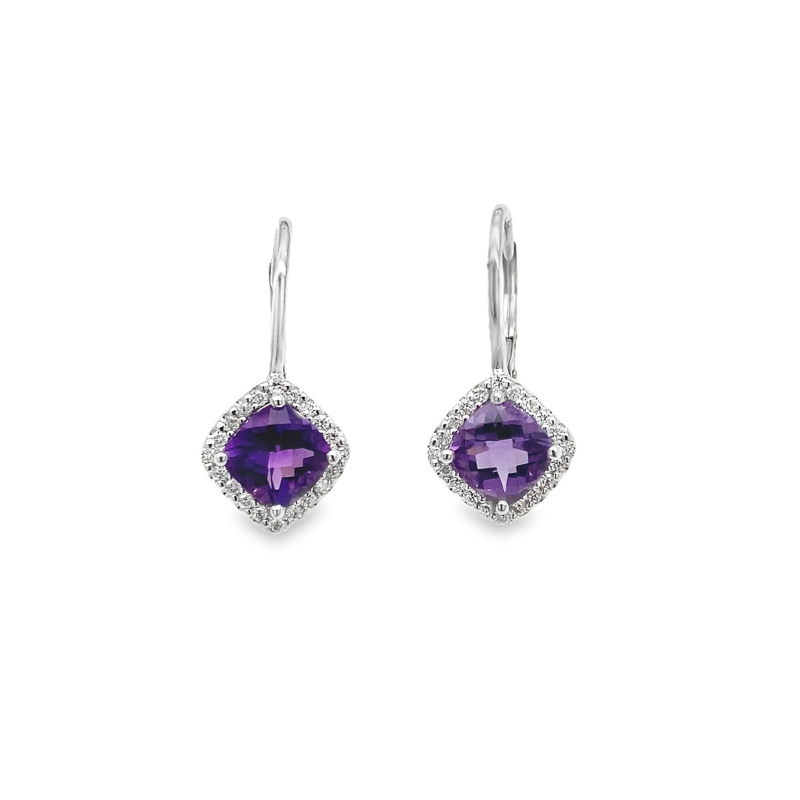 Amethyst Halo Dangle Earrings