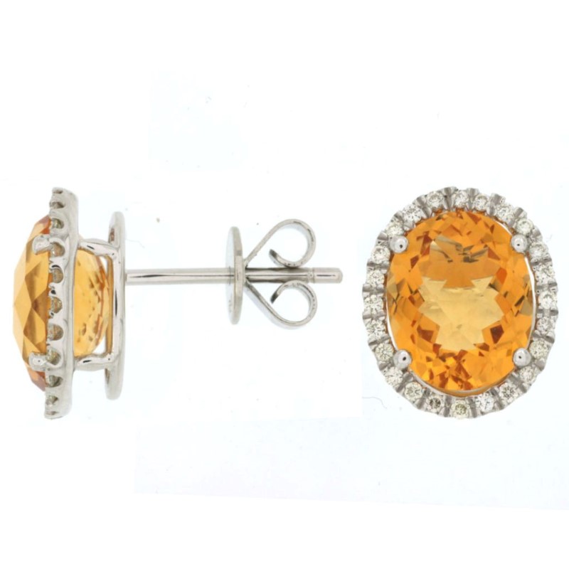 Citrine & Diamond Halo Stud Earrings