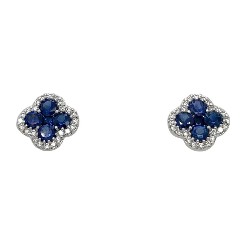 Clover Sapphire & Diamond Stud Earrings
