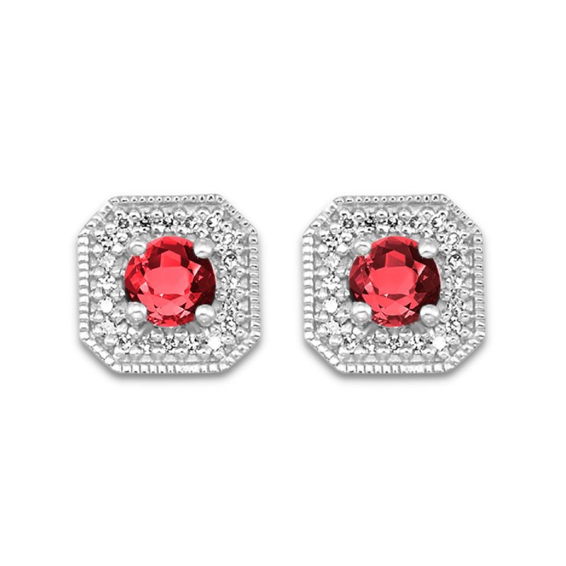 Garnet & Diamond Stud Earrings