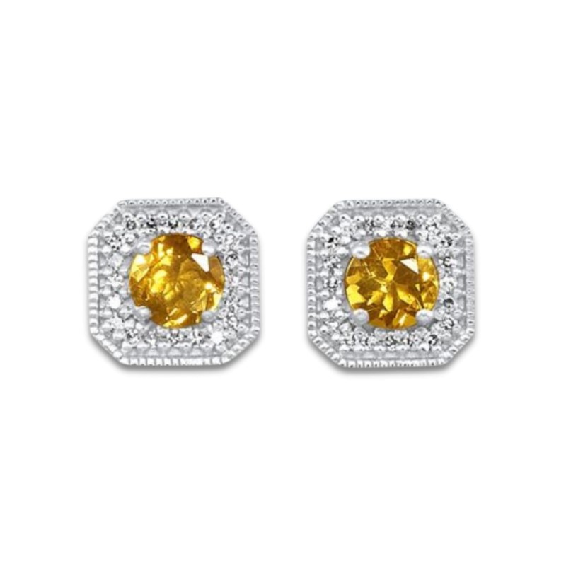 Citrine & Diamond Stud Earrings