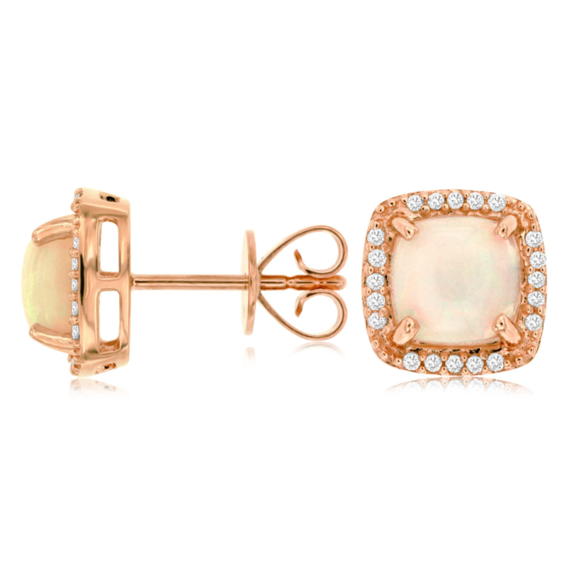 Opal & Diamond Halo Stud Earrings