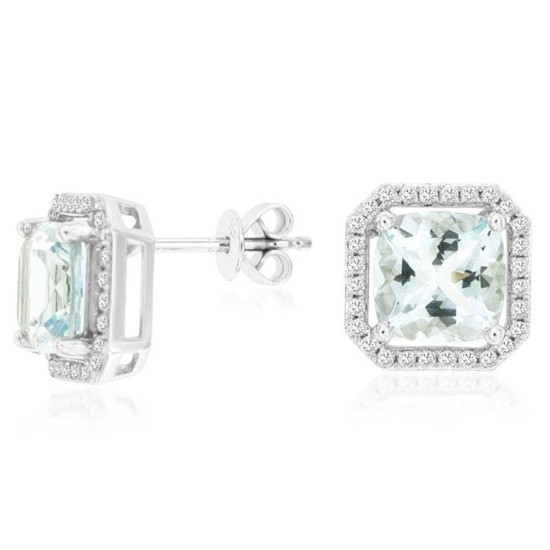 Aquamarine Halo Stud Earrings