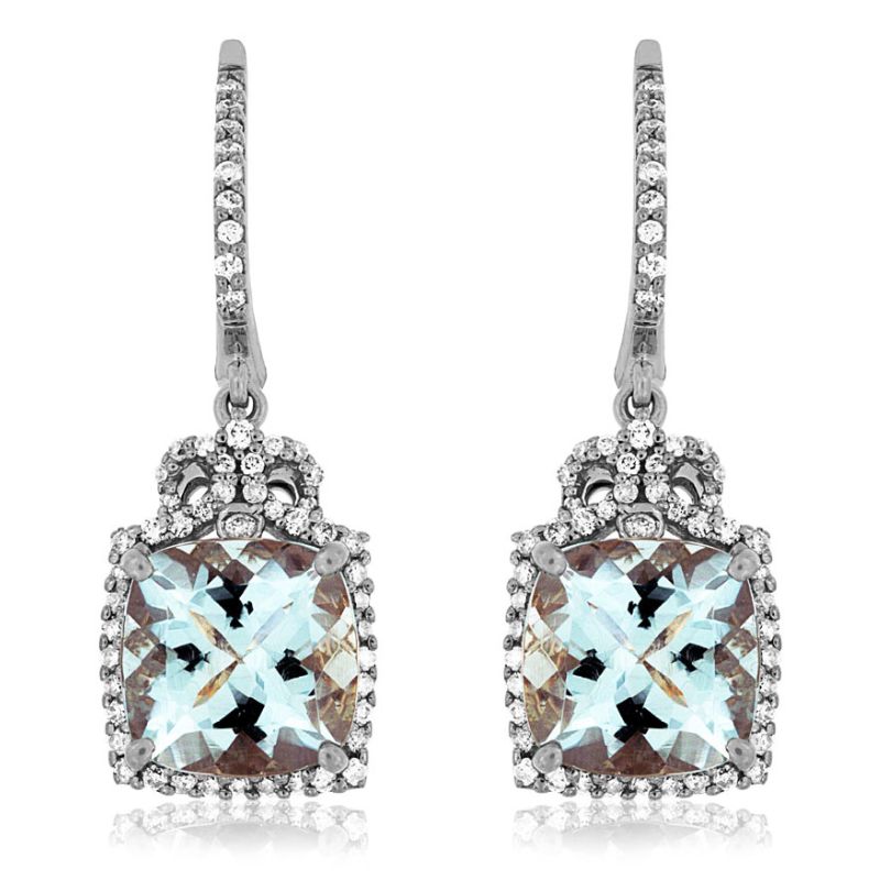Aquamarine & Diamond Halo Dangle Earrings