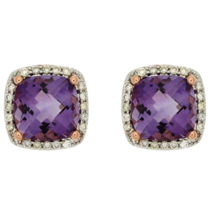 Amethyst & Diamond Halo Stud Earrings