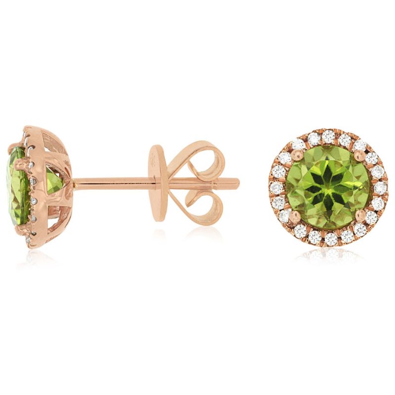 Peridot & Diamond Halo Stud Earrings