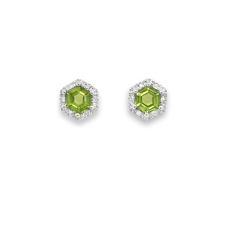 Peridot & Diamond Halo Stud Earrings