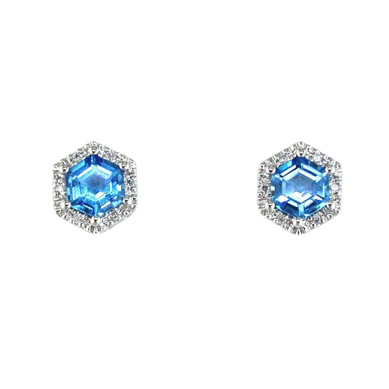 Blue Topaz & Diamond Halo Stud Earrings