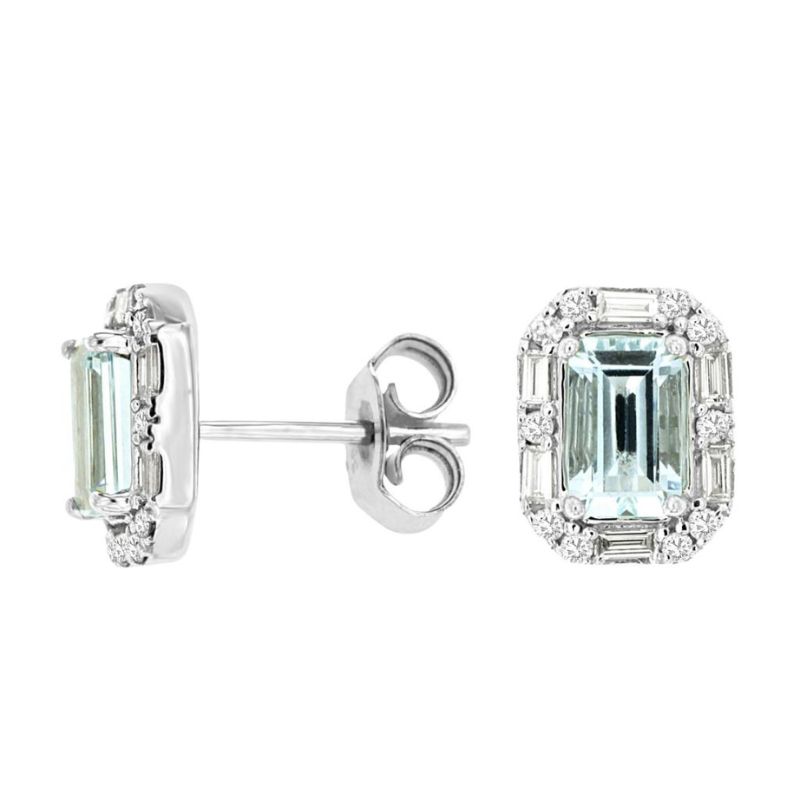 Aquamarine & Diamond Halo Stud Earrings