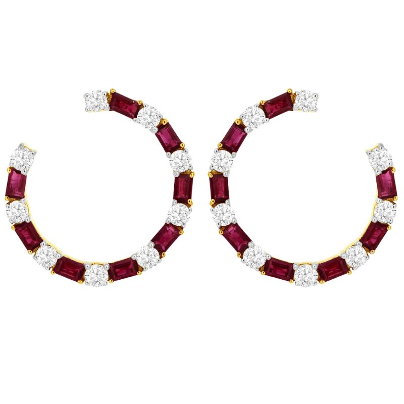 Alternating Ruby & Diamond Drop Earrings