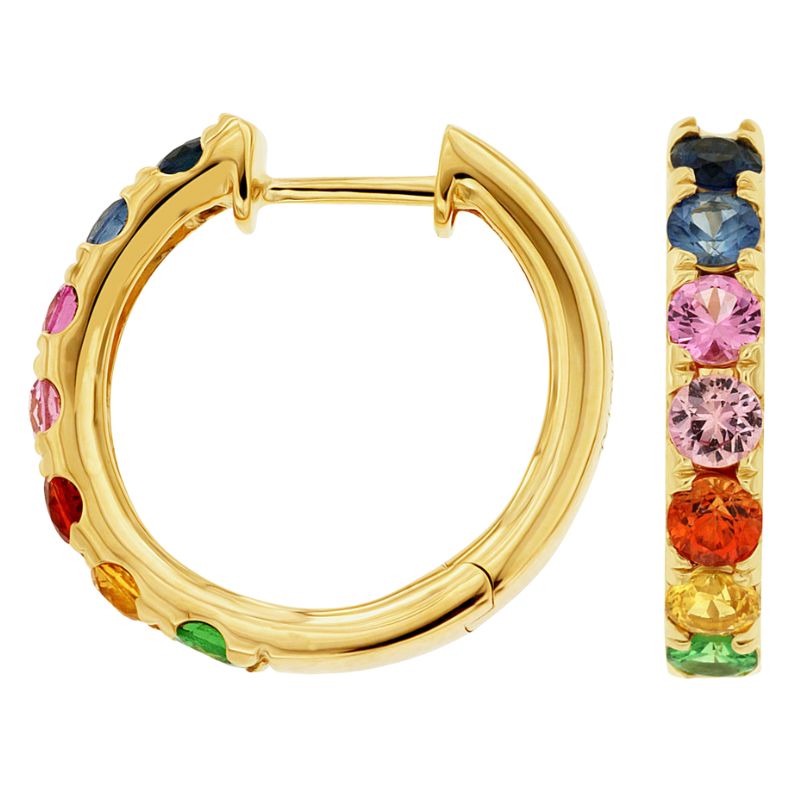 Multicolor Sapphire Medium Hoop Earrings
