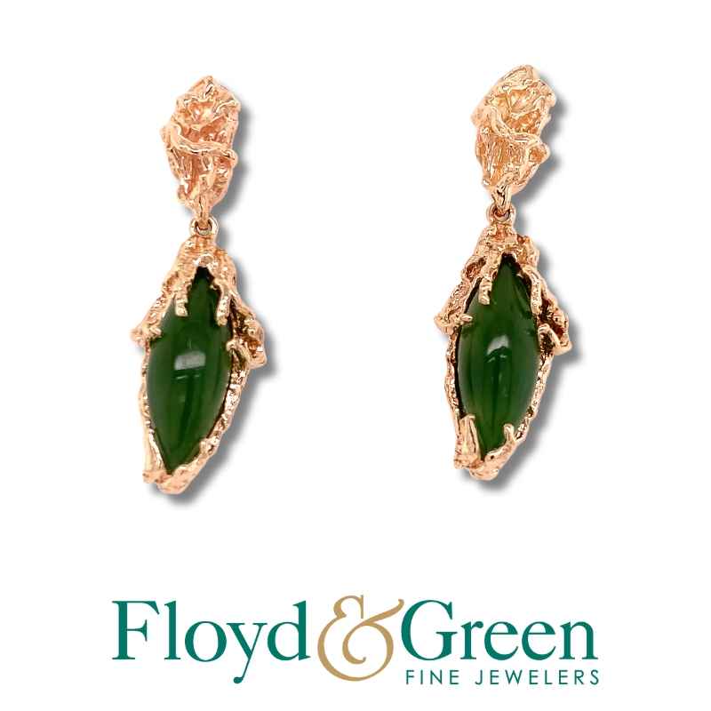Marquise Green Nephrite Dangle Earrings
