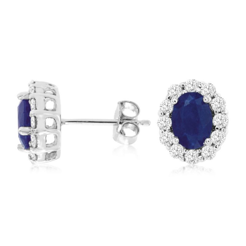 Sapphire & Diamond Halo Stud Earrings