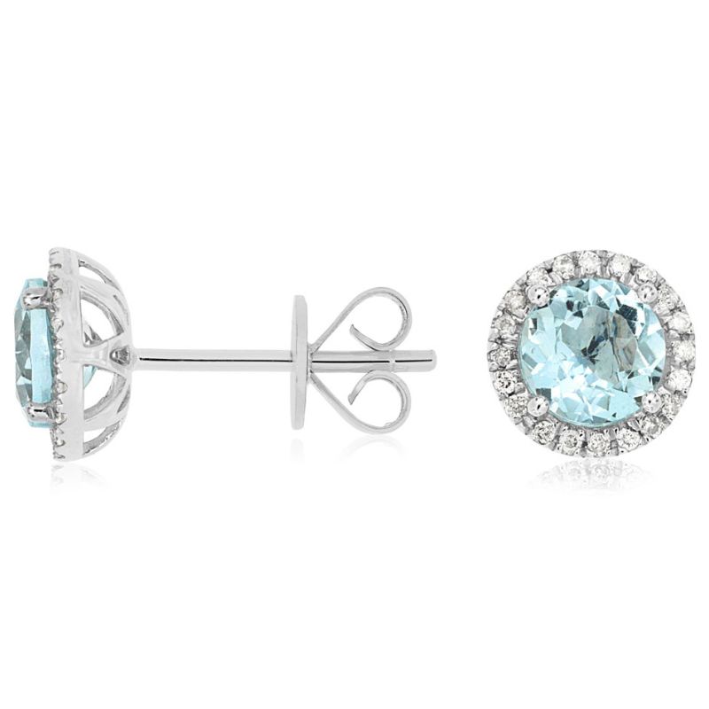 Aquamarine & Diamond Halo Stud Earrings