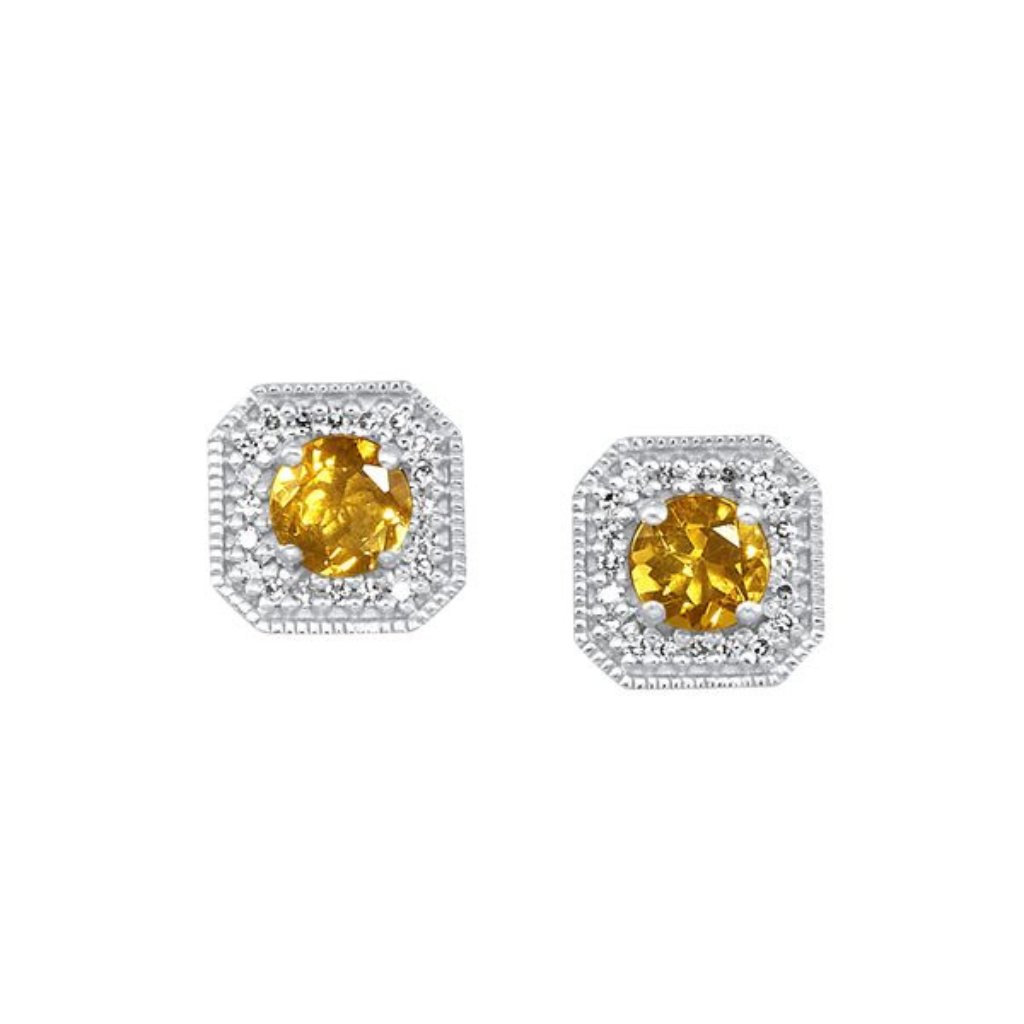 Citrine & Diamond Stud Earrings