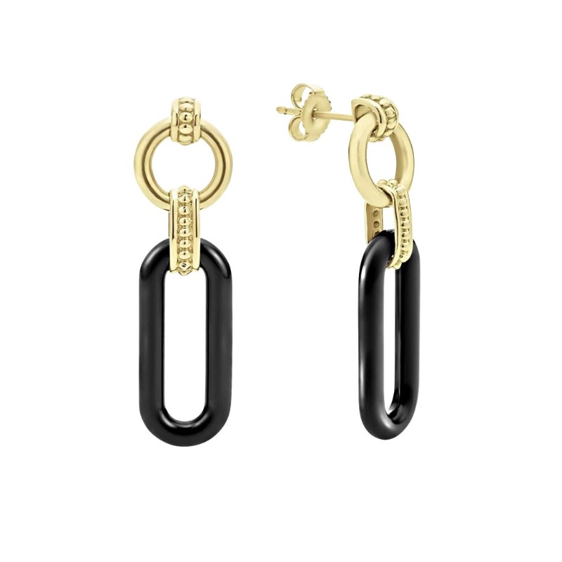 LAGOS Signature Caviar Black Ceramic Link Drop Earrings