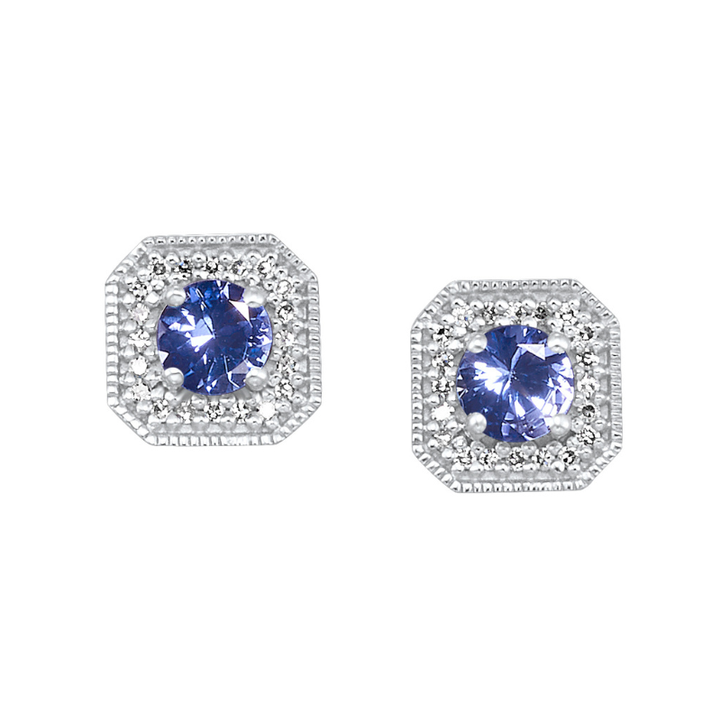 Synthetic Alexandrite & Diamond Stud Earrings
