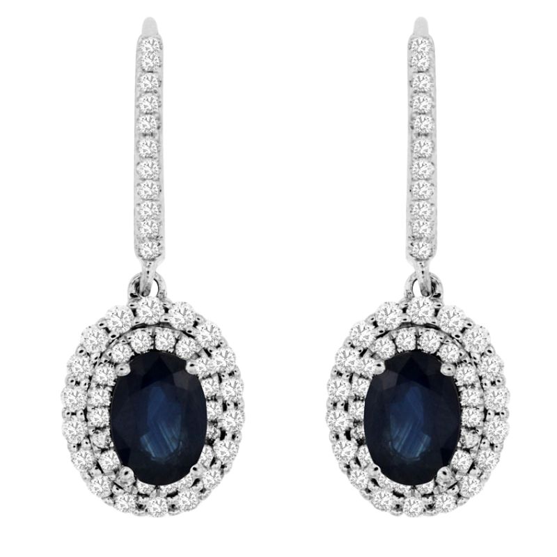 Sapphire & Diamond Double Halo Dangle Earrings