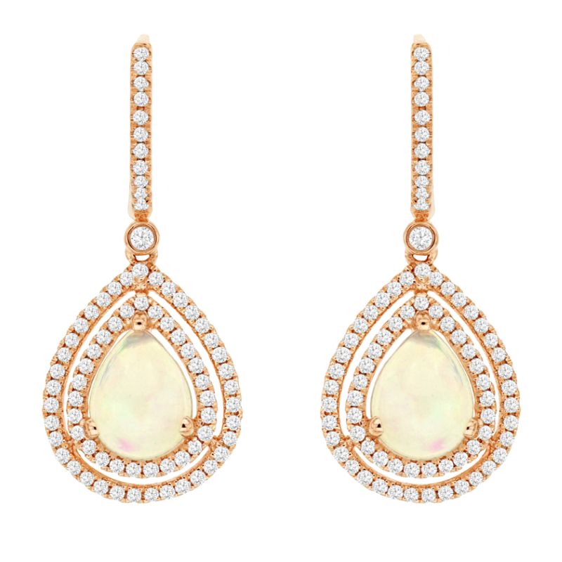 Opal & Diamond Double Halo Dangle Earrings