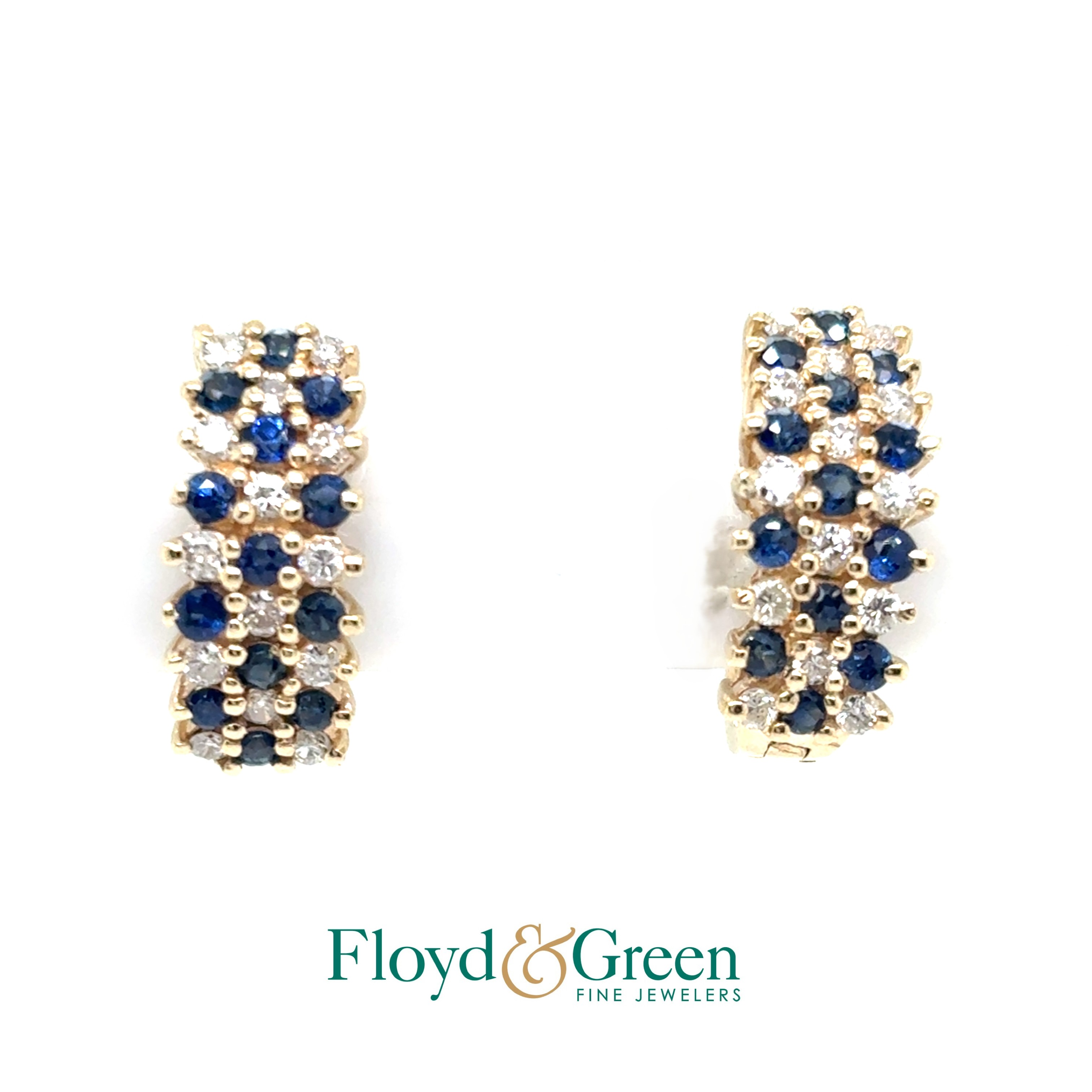 14KY Diamond & Sapphire Earrings, 28 Rd Dia, 0.76ct, H SI1-SI2, 26 Rd Blue Sapp, 0.91ct