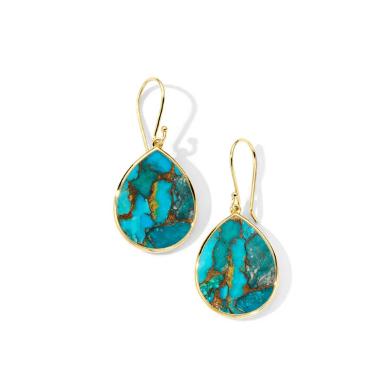 18K Polished Rock Candy Mini Teardrop Earrings in Bronze-Turquoise Slice