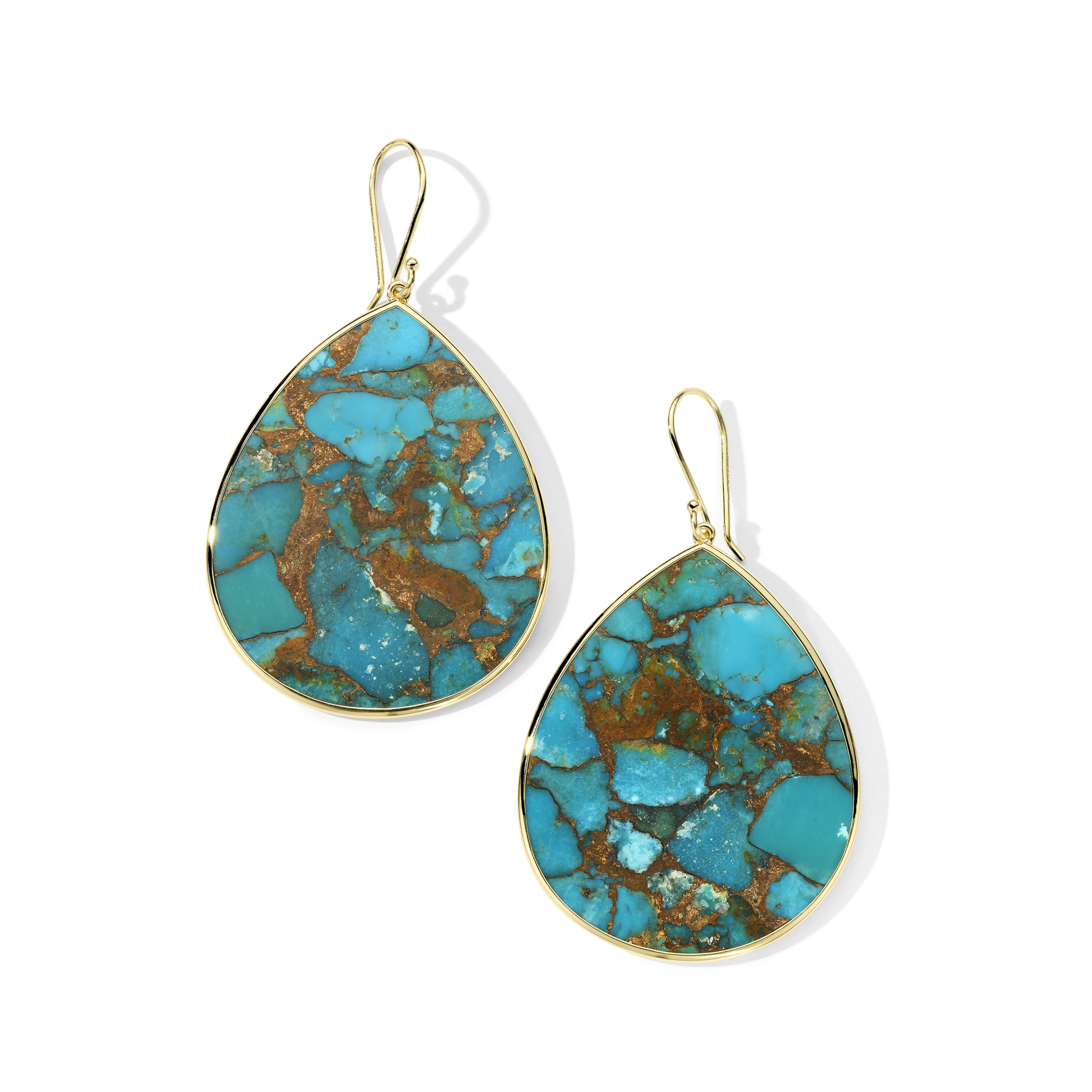 18K Gold Large Teardrop Earrings in Bronze-Turquoise Slice