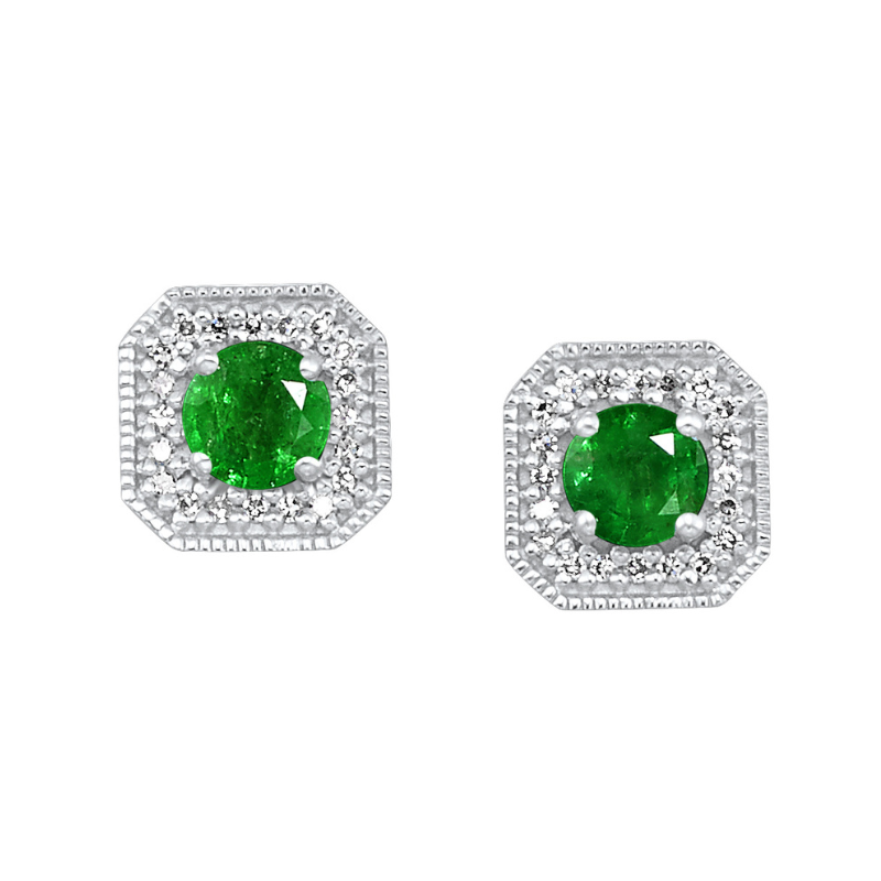 Emerald & Diamond Stud Earrings