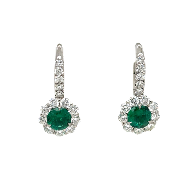 18KW Emerald .77ctw and Dia 1.00ctw G-H/VS2-SI1 Drop Earrings
