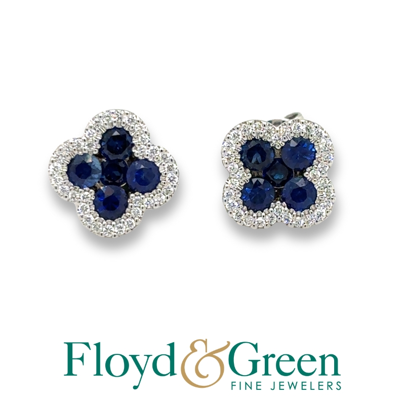 Sapphire & Diamond Halo Clover Stud Earrings