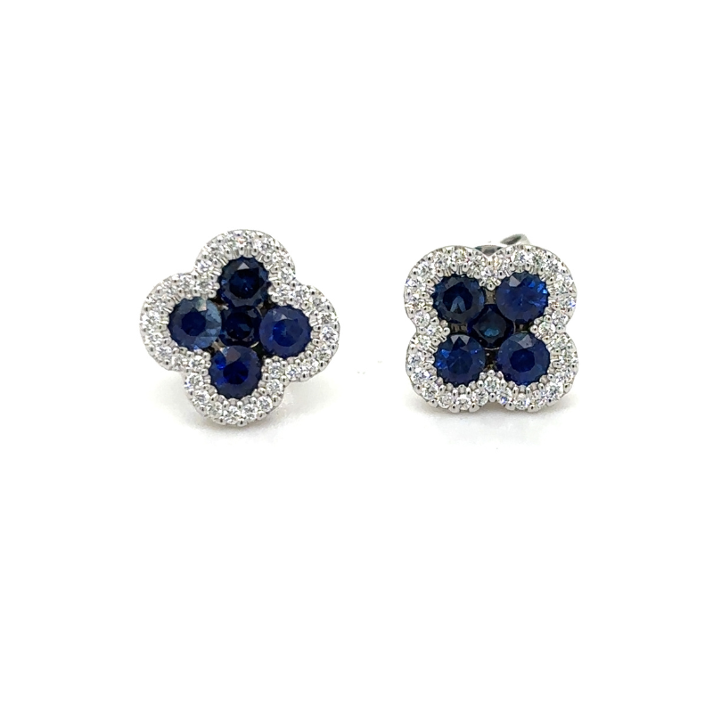18KW Sapphire 1.14ctw and Dia .20ctw G-H/VS Clover Stud Earrings