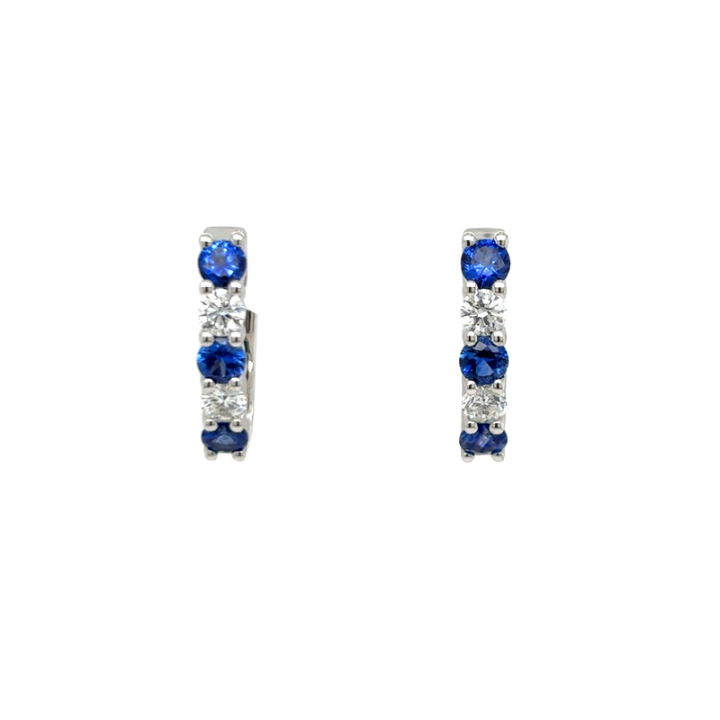 18KW Alternanting Sapphire .88ctw and Dia .39 G-H/VS2-SI1 Huggie Hoop Earrings