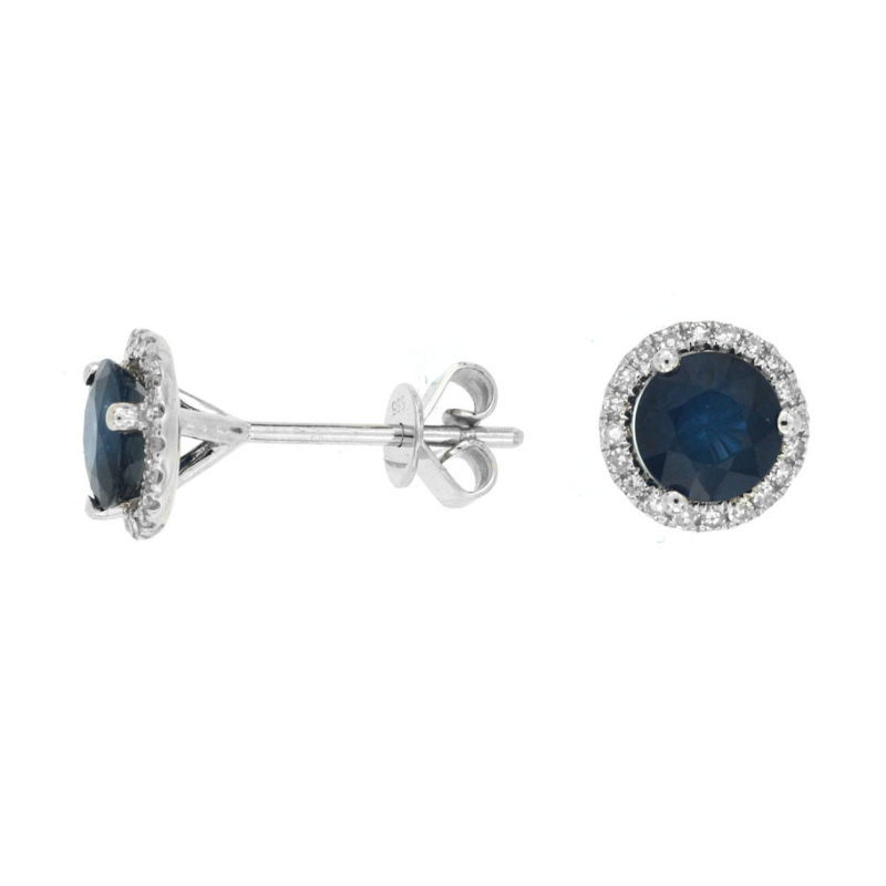 14KW Sapphire 1.60ctw w/ Dia Halo .16ctw G-H SI1 Stud Earrings