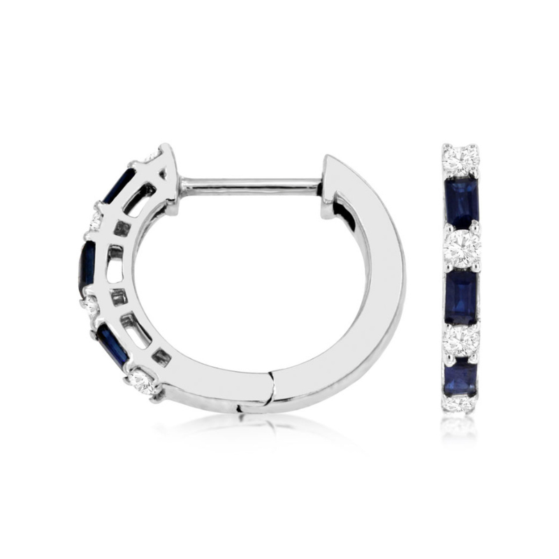 14KW Alternating Sapphire .37ctw and Dia .20ctw G-H SI1 Hoop Earrings