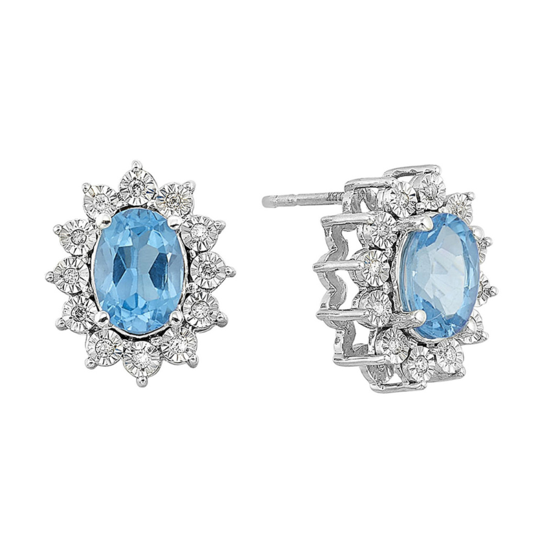 SS December BStone Earrings Oval 2ctw w/ Dia .10ctw H-I I1