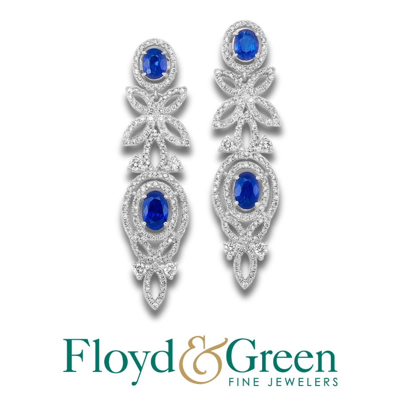 Diamond & Sapphire Filigree Drop Earrings