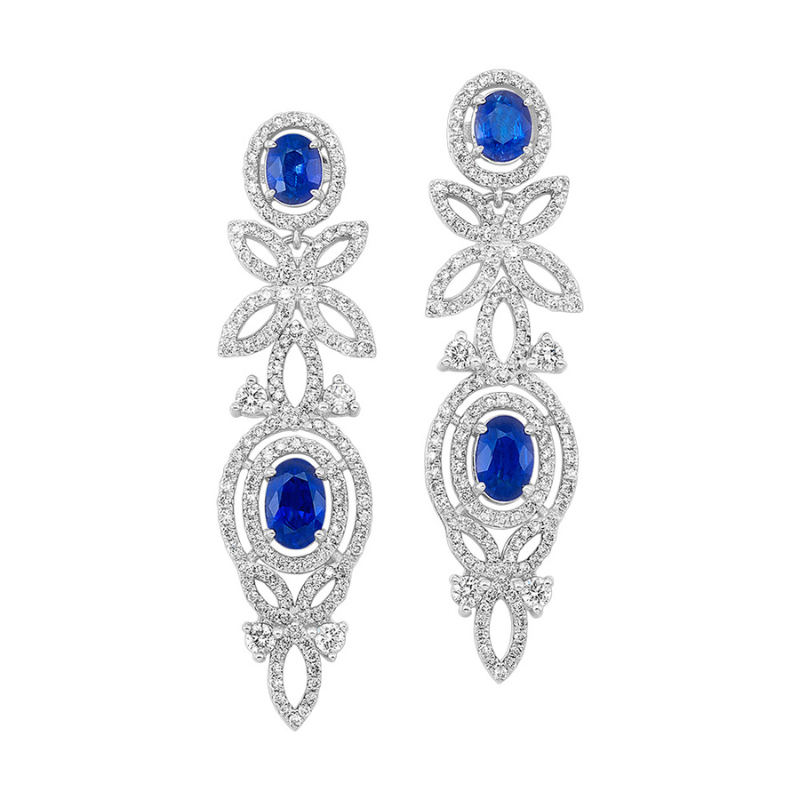14KW Diamond 1.62ctw H-I SI and Oval Sapphire 1.96ctw Drop Earrings