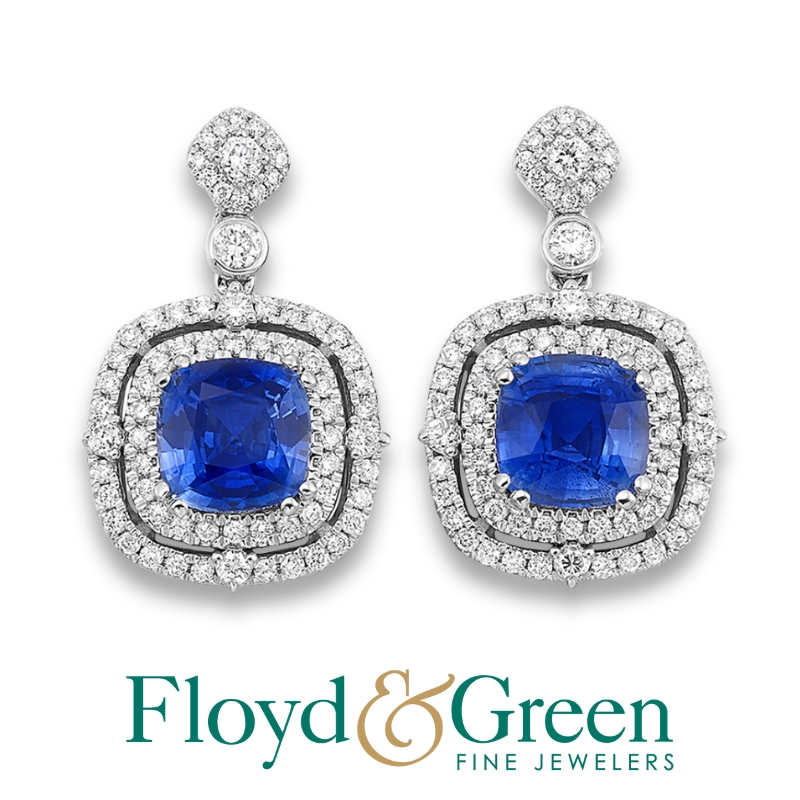 Sapphire & Diamond Double Halo Drop Earrings