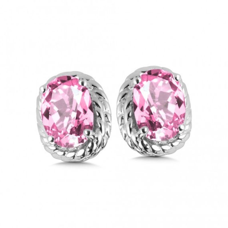 October Birthstone Created Pink Sapphire Stud Earrings
