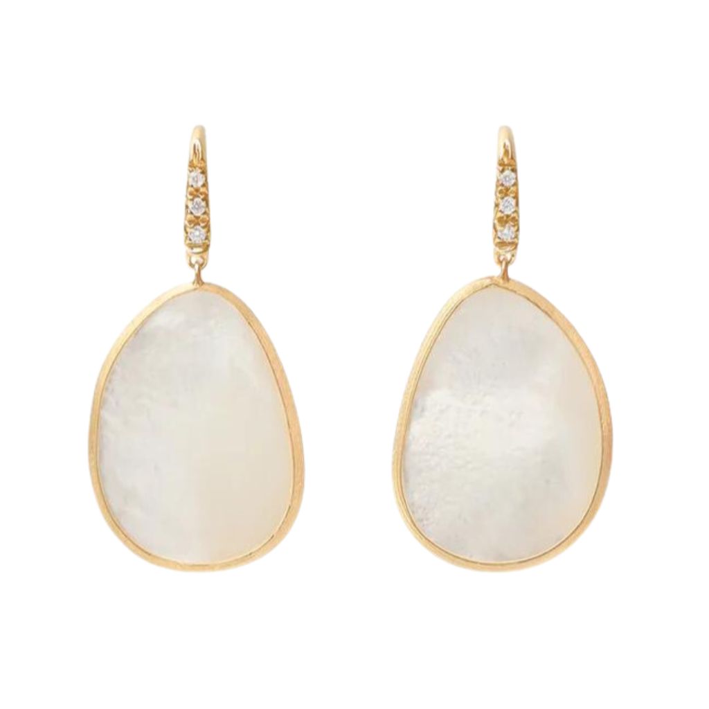 18K Lunaria Collection White MOP with Diamond Pave French Wire Earrings 0.05ctw G/VS-VVS