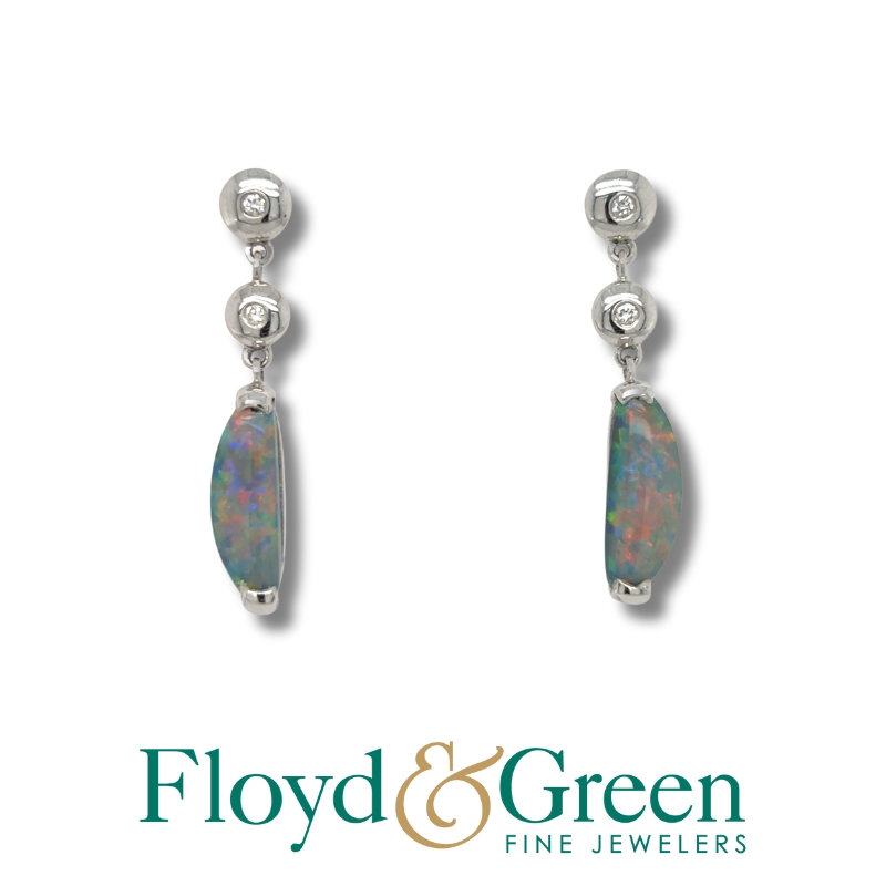 Australian Black Opal & Diamond Drop Earrings