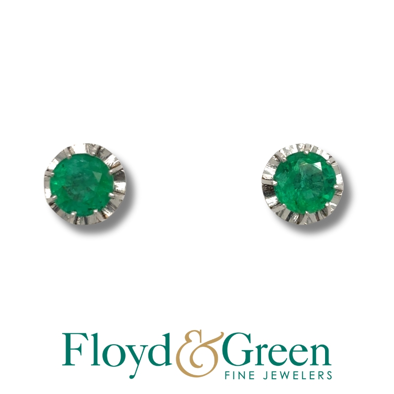 Round Emerald Stud Earrings