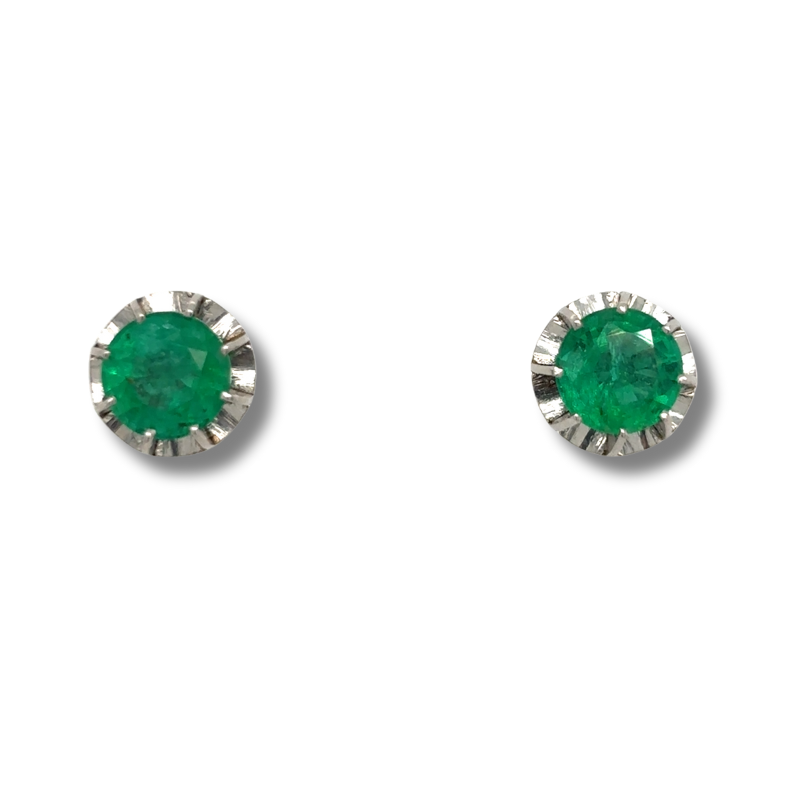 ESTATE - PLAT Round Emerald 2.37ctw Stud Earrings w/ Screw Posts