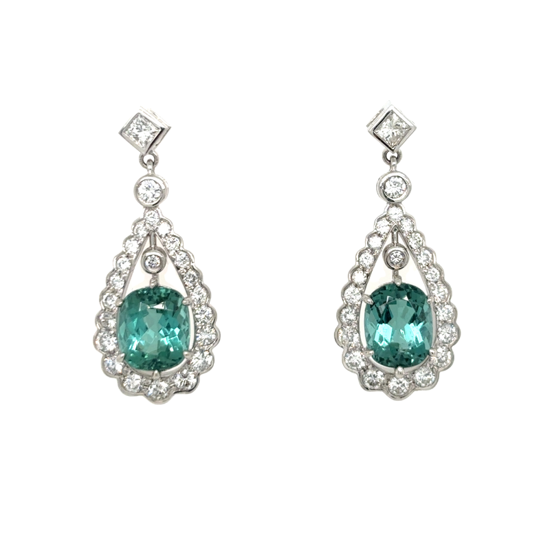 ESTATE - PLAT Oval Tourmaline 4.78ctw Drop Earrings