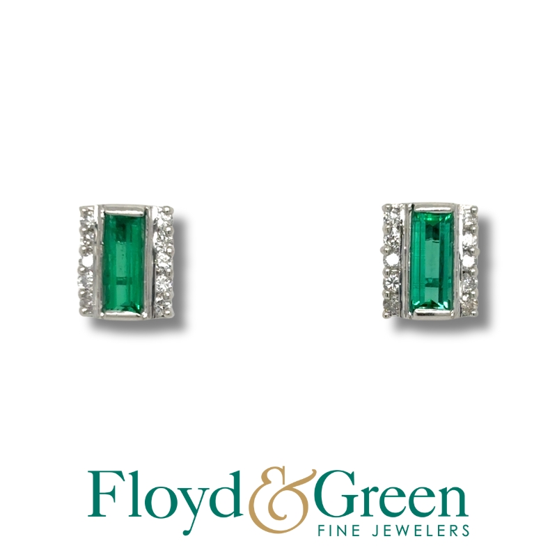 Colombian Emerald & Diamond Stud Earrings