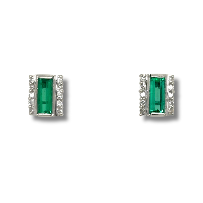 ESTATE - 14KW/PLAT Colombian Emerald 1.03ctw and Dia .40ctw Stud Earrings