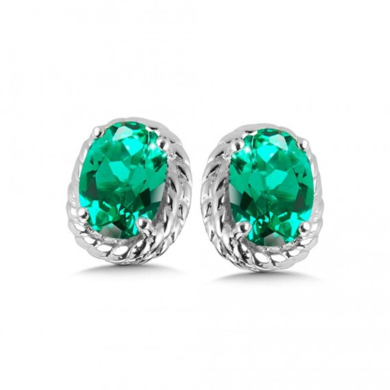 May Birthstone Stud Created Emerald Earrings