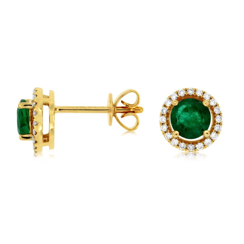 Emerald & Diamond Halo Stud Earrings
