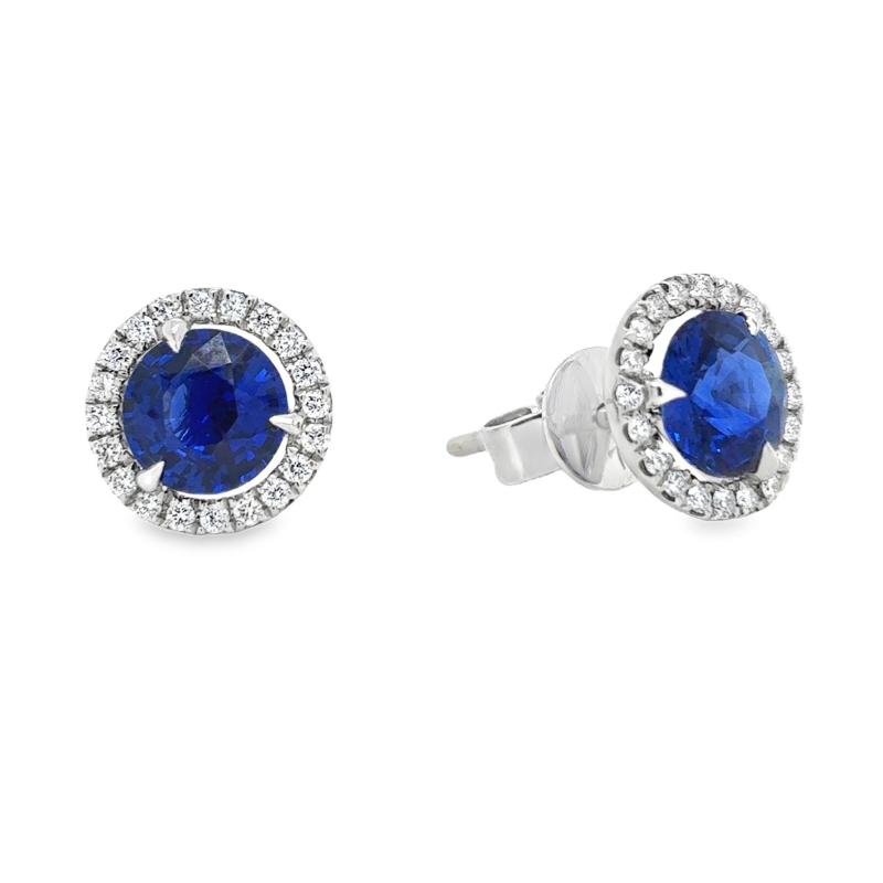 Sapphire & Diamond Halo Stud Earrings