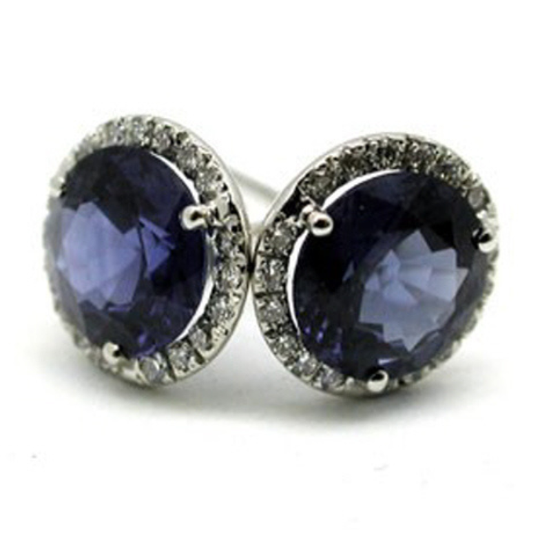 18KW 3 Prong Martini Sapphire 1.89ctw & Dia Halo .20ctw G-H VS Studs